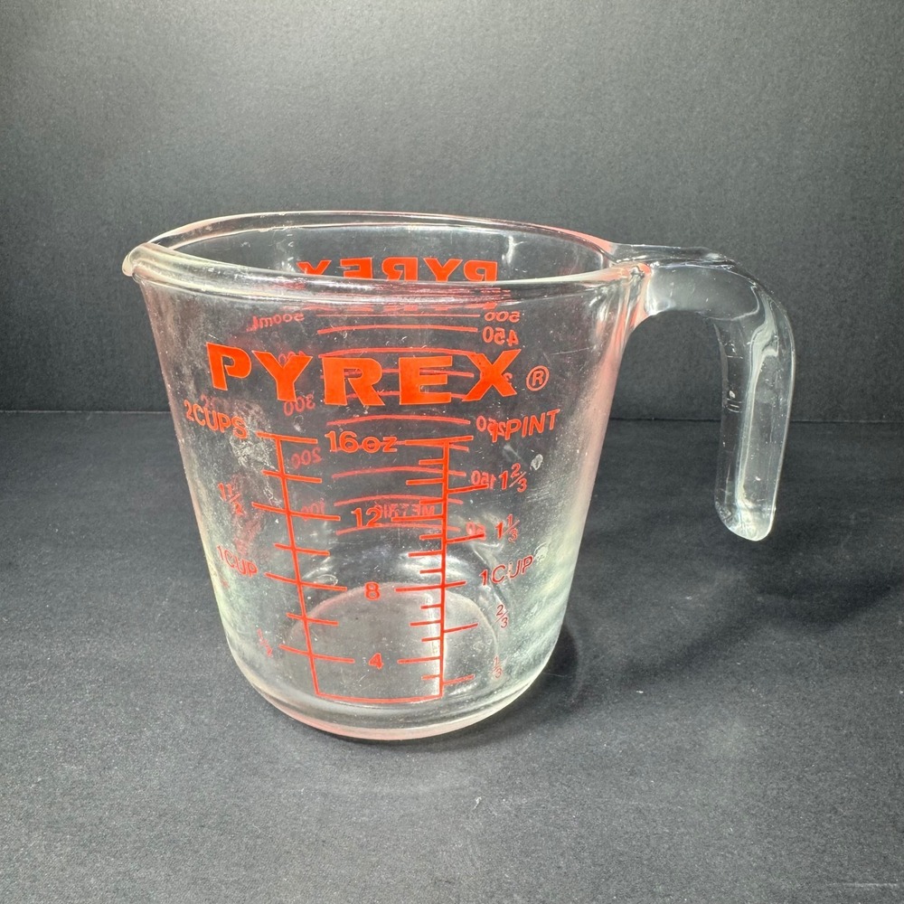 Vintage Pyrex 2 Cup Glass Measuring Cup Red Lettering #516 500ml 16oz 1980s USA